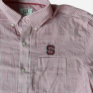 NC State Red & White Gingham Long Sleeve Button-Down